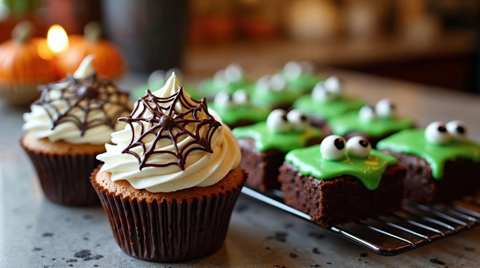 Cupcake mạng nhện và brownie quái vật Halloween